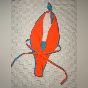 One piece Orange and blue bathing suit